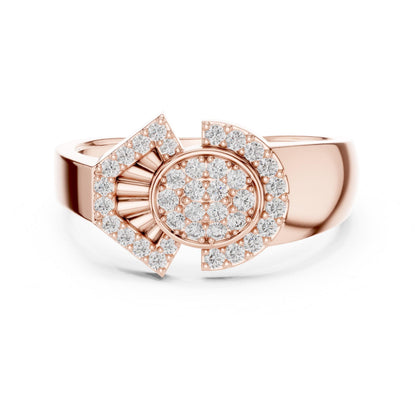 Riora luxury moissanite diamond statement ring in rose gold with a bold bridal band design, perfect for engagement or special occasions.