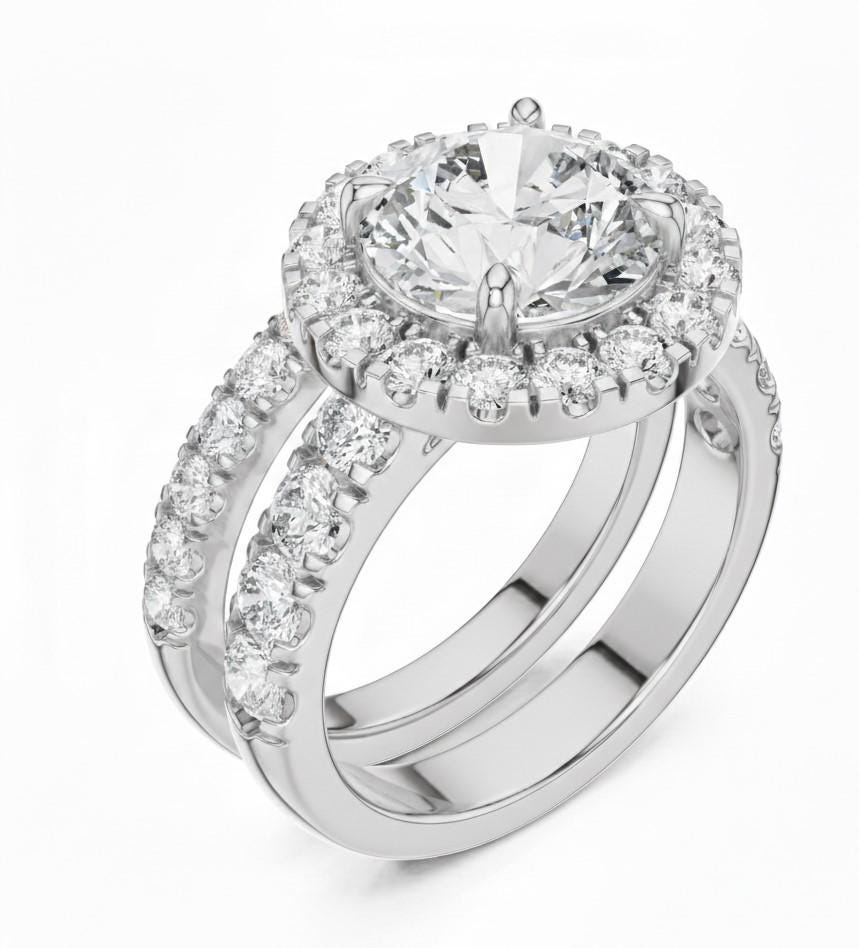 Halo CZ Engagement Ring Set | Bridal Promise Ring for Women