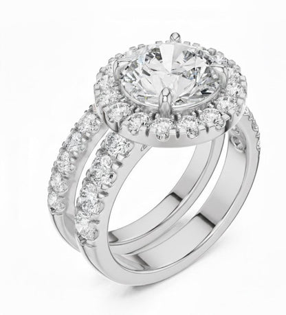 Halo CZ Engagement Ring Set | Bridal Promise Ring for Women