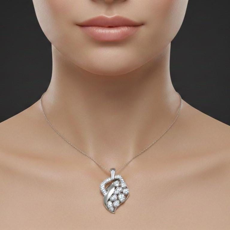 Leaf Pendant Necklace, Rose Gold Silver, Anniversary Gift