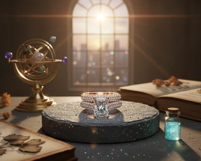 Radiant Cut CZ Engagement Ring | Pave Eternity Band | Gold, Rose Gold & Silver