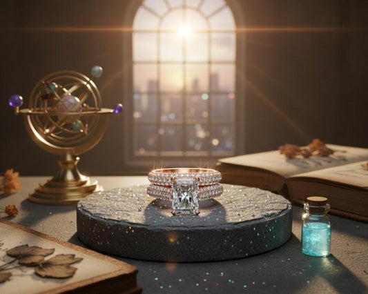 Radiant Cut CZ Engagement Ring | Pave Eternity Band | Gold, Rose Gold & Silver