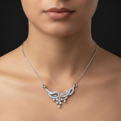 Moissanite Leaf Pendant Necklace, Rose Gold Silver Jewelry Gift for Her Valentine Love