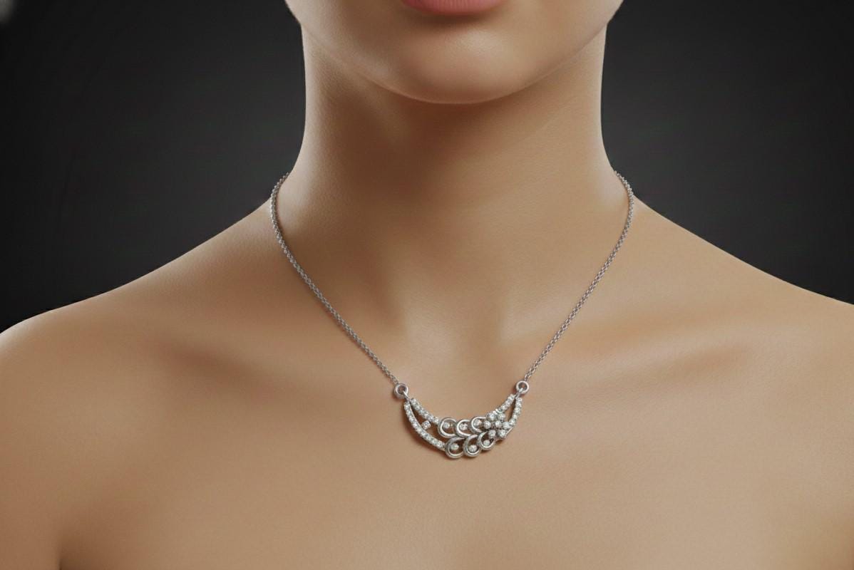 Riora elegant moissanite diamond pendant necklace in rose gold, minimalist bridal jewelry with dainty design for wedding or gift.
