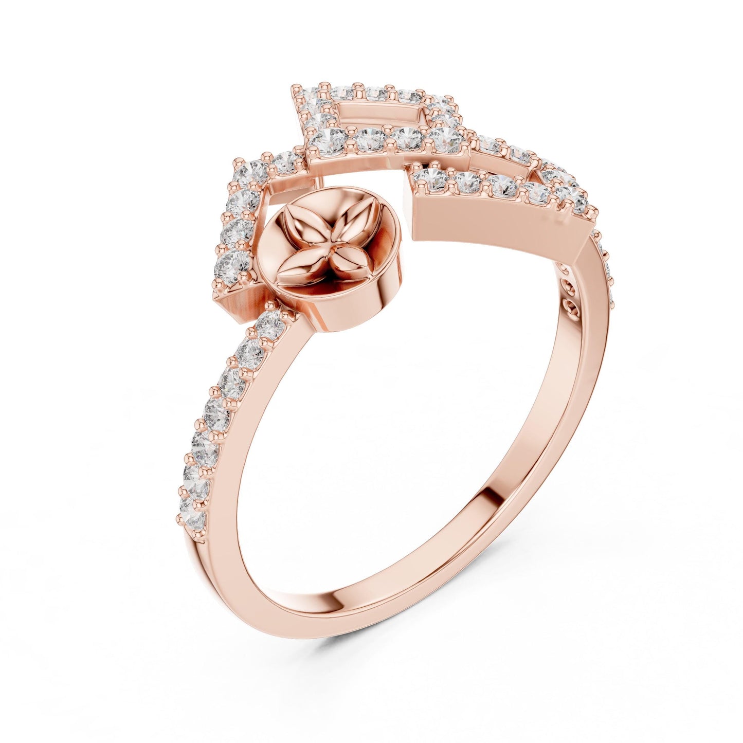 Gold geometric moissanite diamond statement ring by Riora featuring modern minimalist design and elegant cocktail style jewelry.