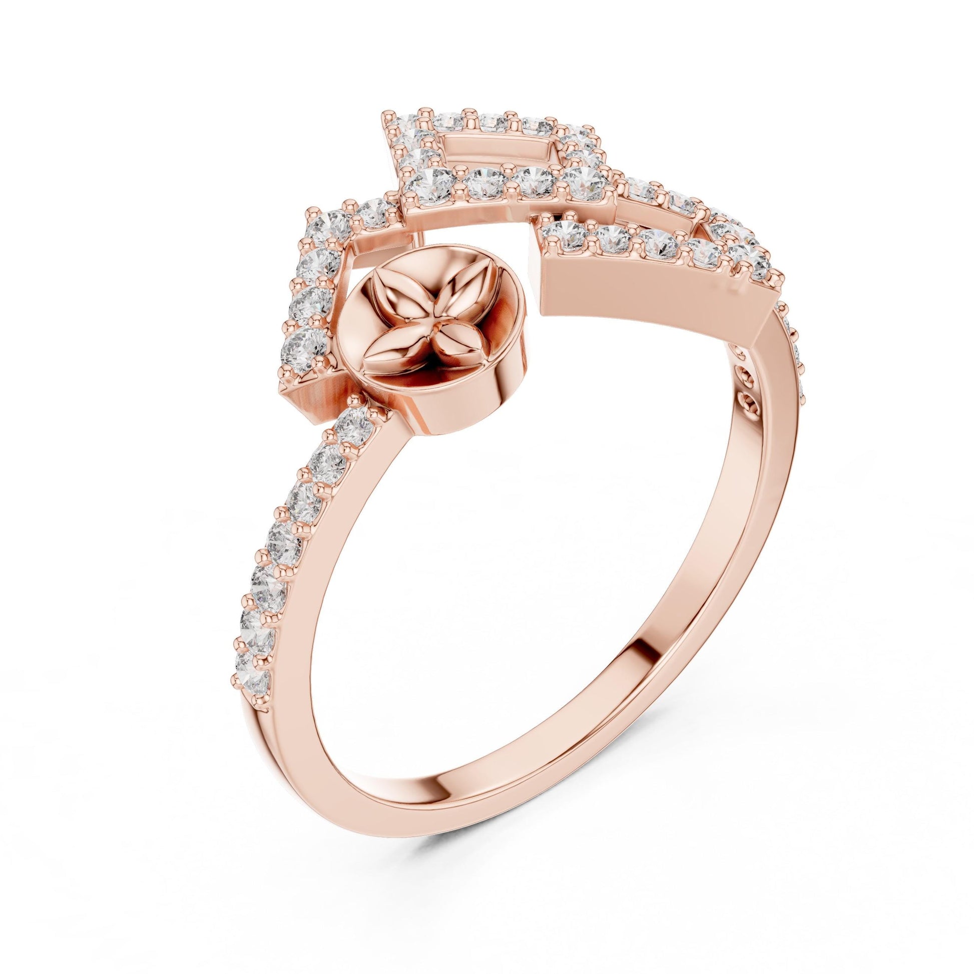 Gold geometric moissanite diamond statement ring by Riora featuring modern minimalist design and elegant cocktail style jewelry.