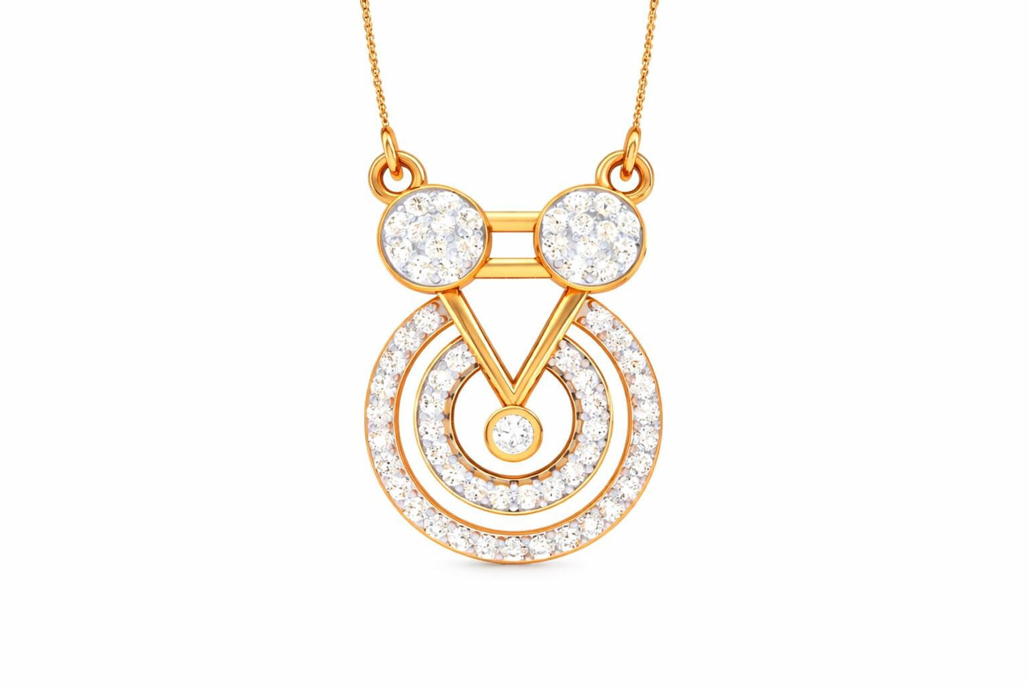 Riora moissanite geometric pendant necklace in gold, rose gold, or silver with a dainty circular charm, minimalist bridal jewelry