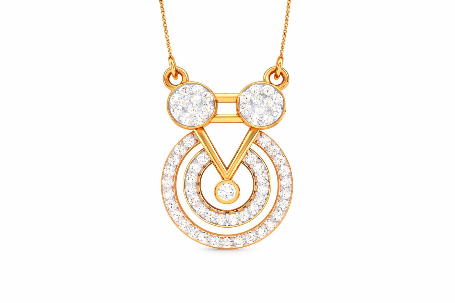 Riora moissanite geometric pendant necklace in gold, rose gold, or silver with a dainty circular charm, minimalist bridal jewelry