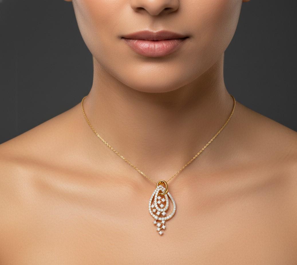 Riora Moissanite teardrop pendant necklace in gold, rose gold, and silver with hypoallergenic design, elegant bridal or Valentine jewelry
