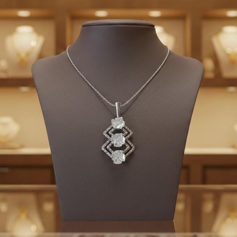 Moissanite Clover Pendant  Gold Rose Silver Floral Diamond Look Jewelry,  Elegant Everyday Necklace