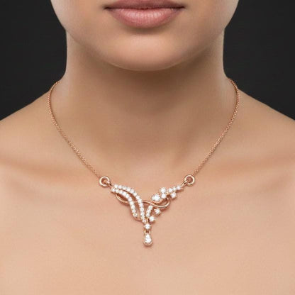 Moissanite Floral Pendant Necklace, Teardrop Charm, Rose Gold Finish