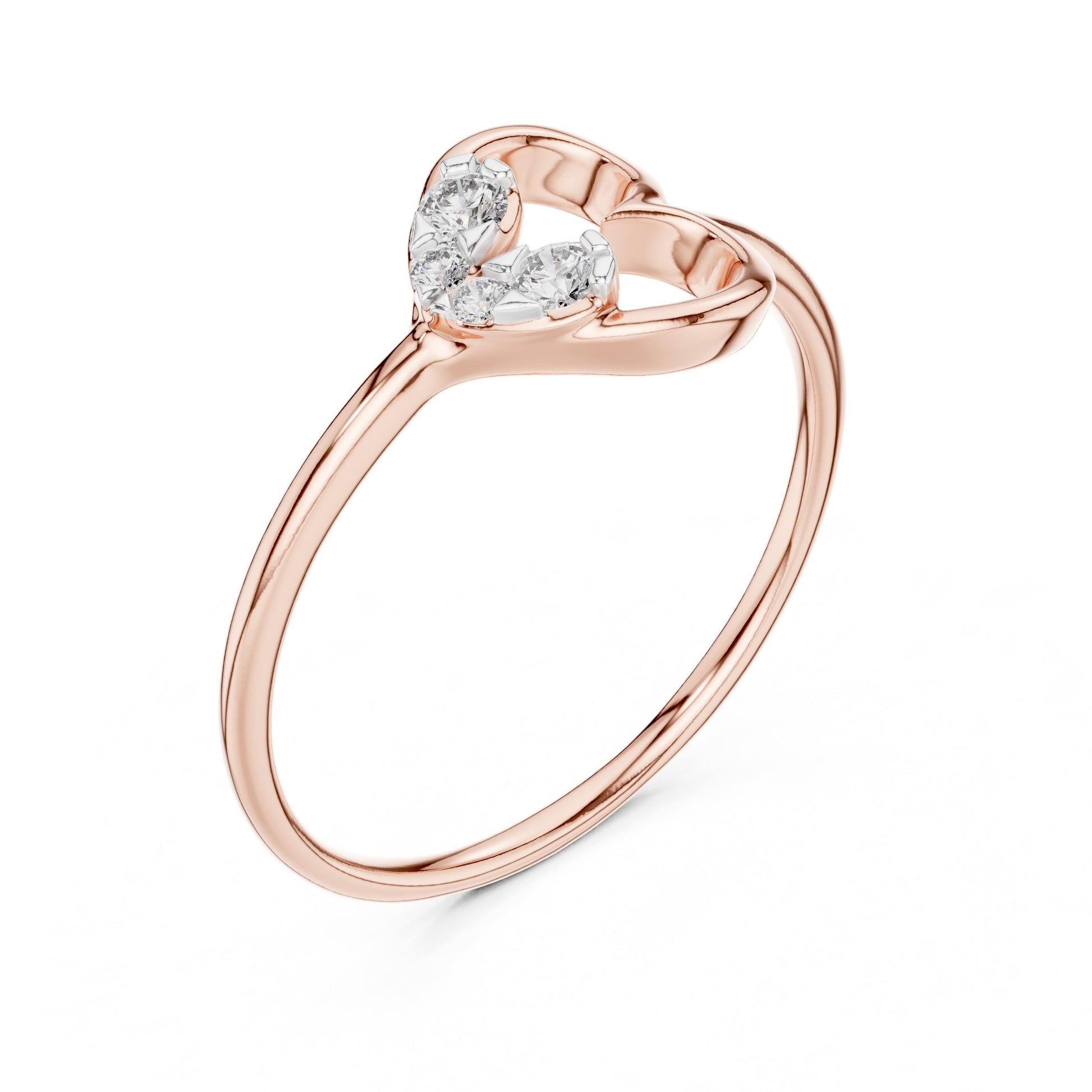 Riora moissanite open heart minimalist ring in rose gold and silver, featuring a romantic design for her anniversary gift.