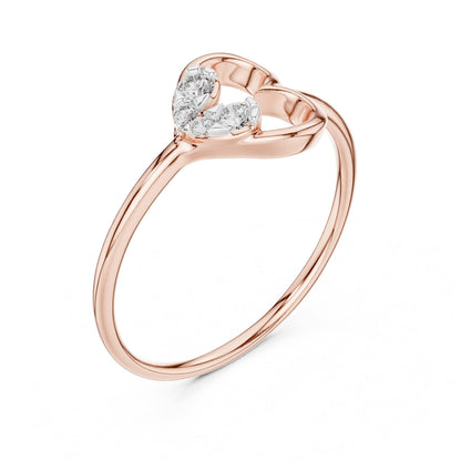 Riora moissanite open heart minimalist ring in rose gold and silver, featuring a romantic design for her anniversary gift.
