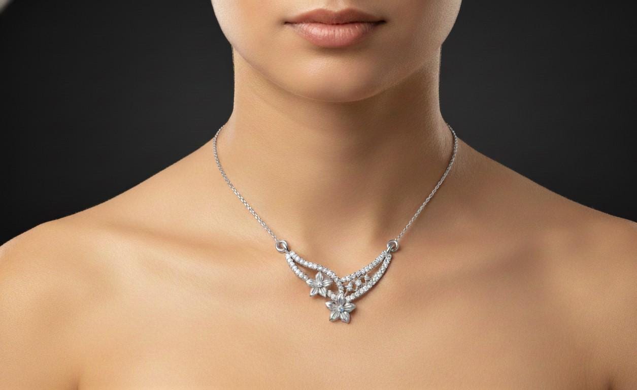 Moissanite Floral Pendant Necklace | Dainty Flower Jewelry for Women | Gold, Rose Gold & Silver