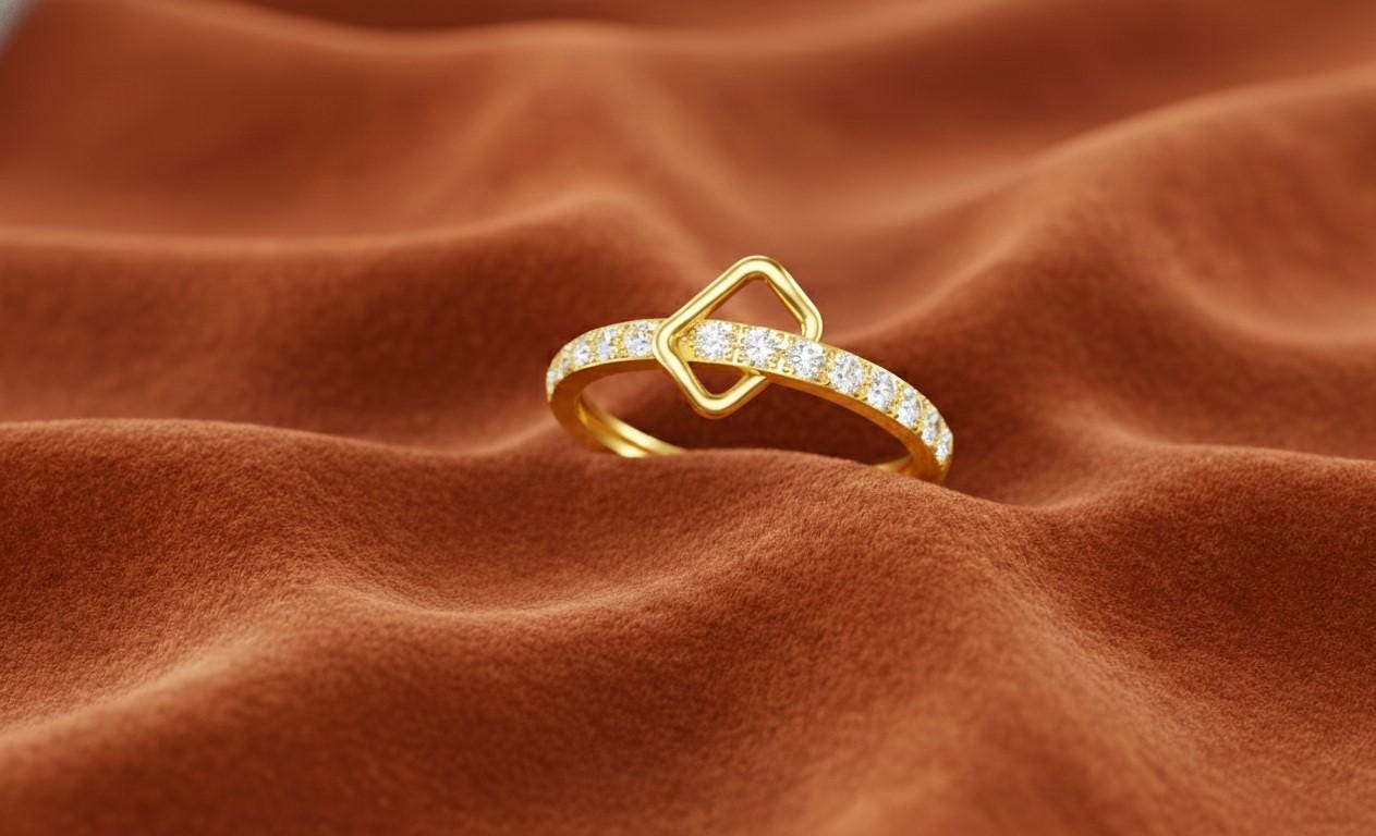 Moissanite Square Ring | Geometric Band | Gold, Rose Gold & Silver | Promise & Engagement Ring