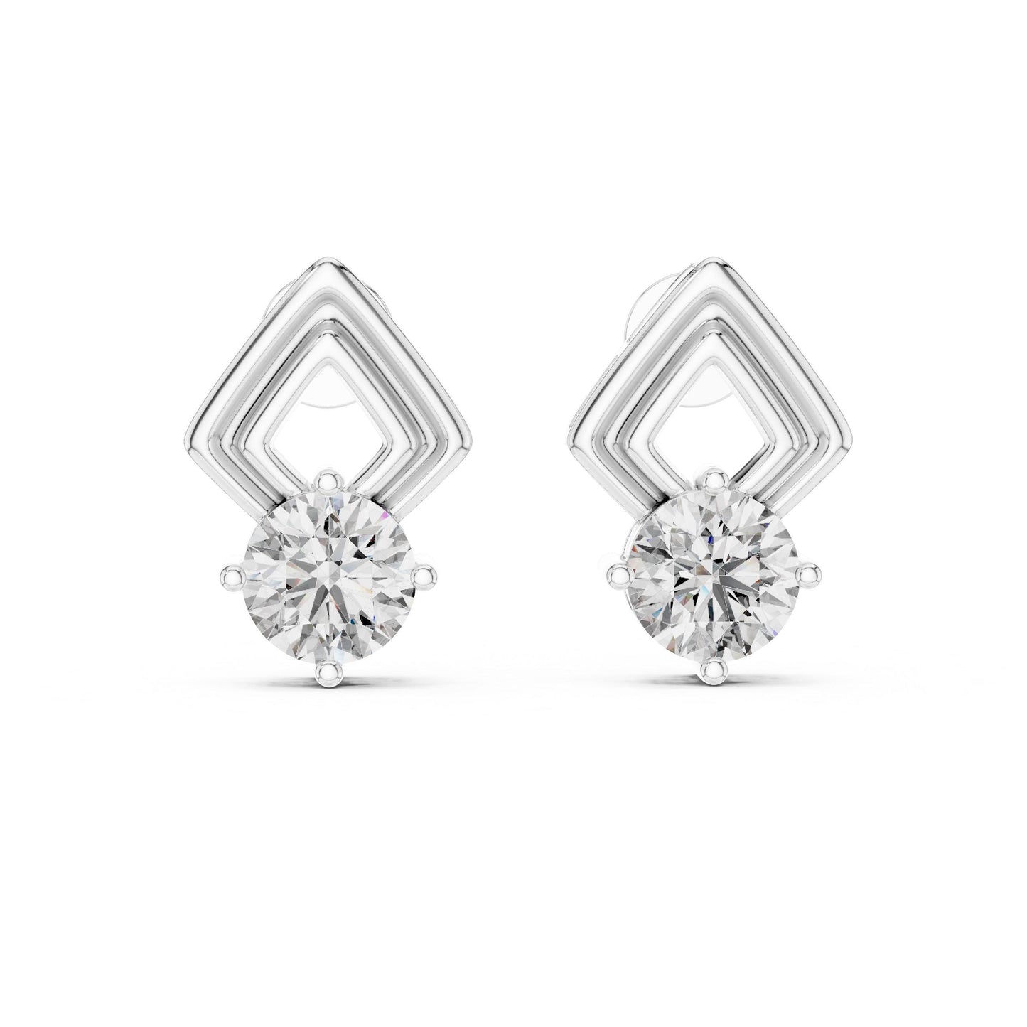 Riora geometric moissanite diamond stud earrings, 7mm round cut, minimalist silver jewelry for everyday wear or bridal occasions.