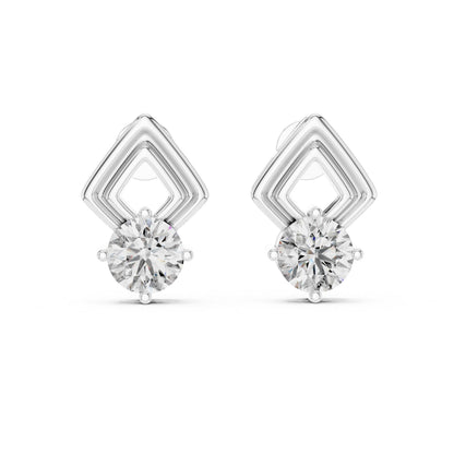 Riora geometric moissanite diamond stud earrings, 7mm round cut, minimalist silver jewelry for everyday wear or bridal occasions.
