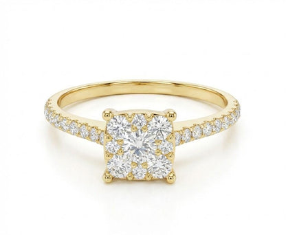 Square Halo CZ Ring | Pavé Band Engagement & Promise Ring | Gold, Rose Gold & Silver