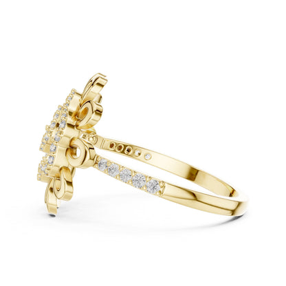 Vintage-inspired floral moissanite diamond statement ring by Riora featuring flower design, perfect for engagement or bridal jewelry.
