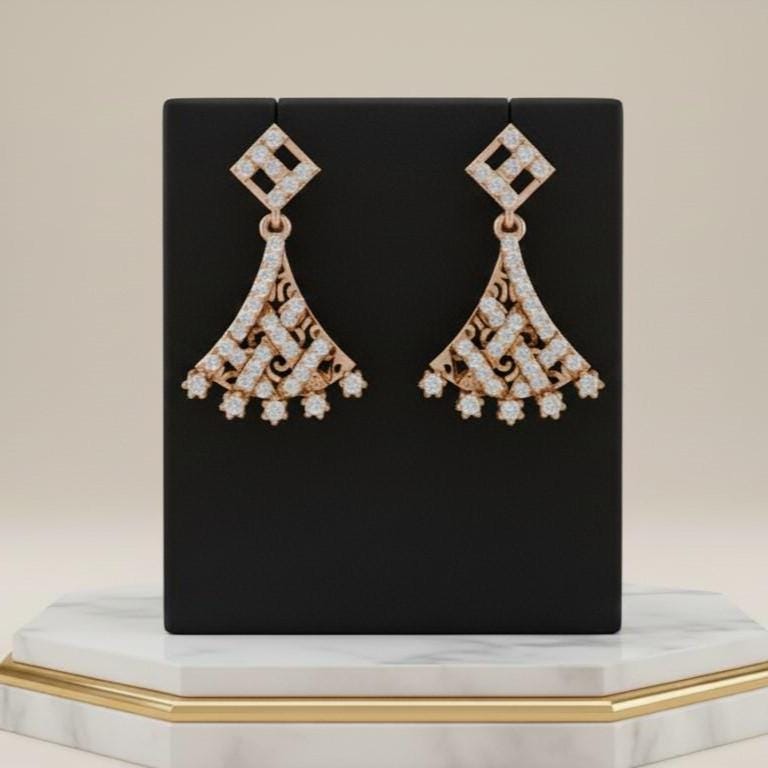 Moissanite Fan Drop Stud Earrings | Hypoallergenic Vintage Dangle | Gold, Rose Gold, Silver
