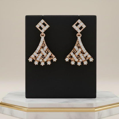 Moissanite Fan Drop Stud Earrings | Hypoallergenic Vintage Dangle | Gold, Rose Gold, Silver
