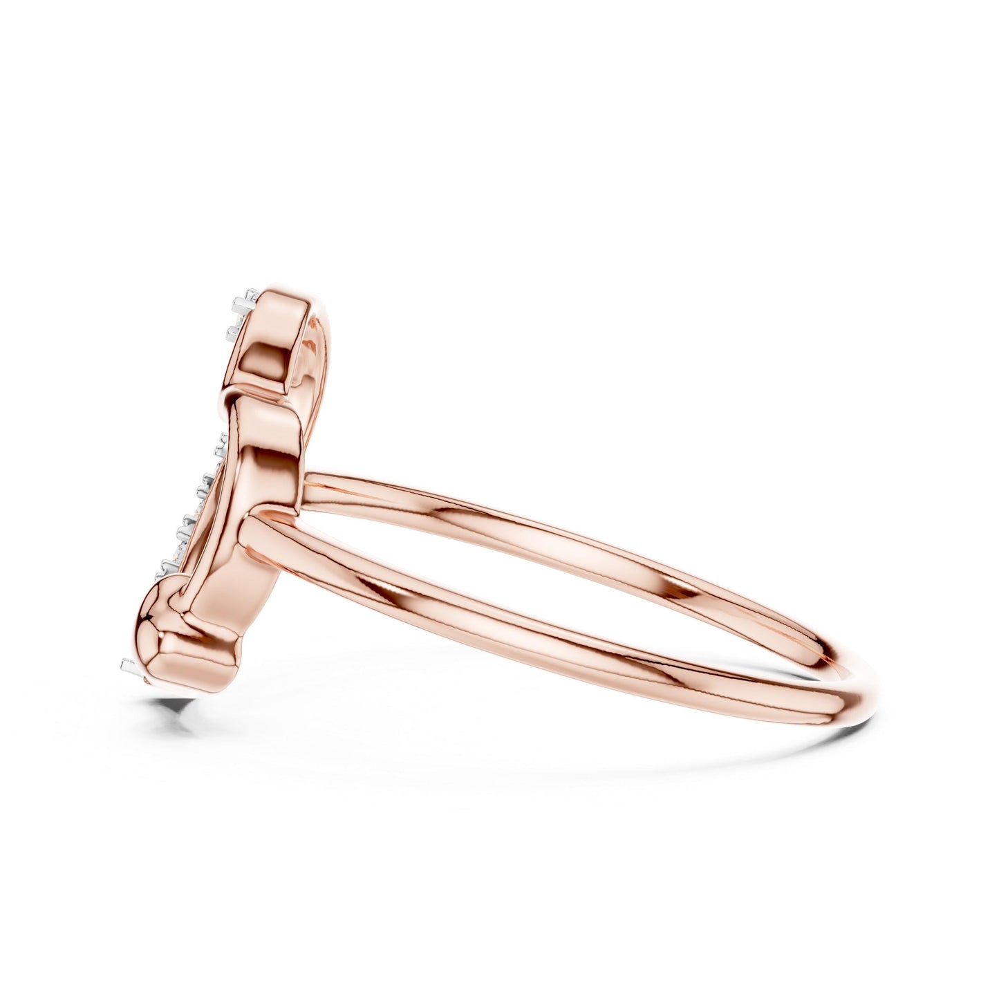 Riora moissanite heart ring with open band in rose gold and silver, minimalist romantic jewelry for women.