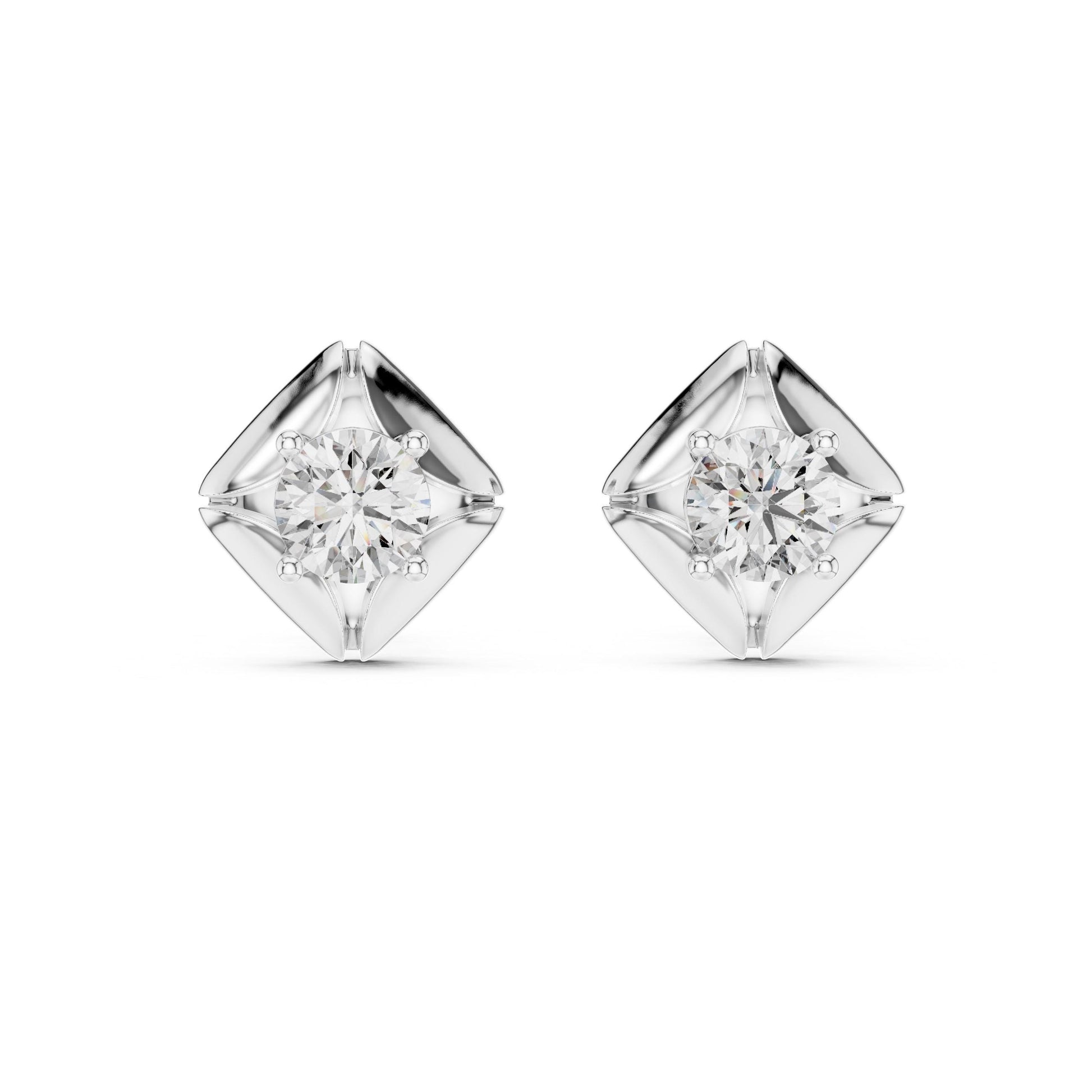 Riora moissanite diamond stud earrings in gold, rose gold, and silver, minimalist bridal jewelry for wedding or gift.