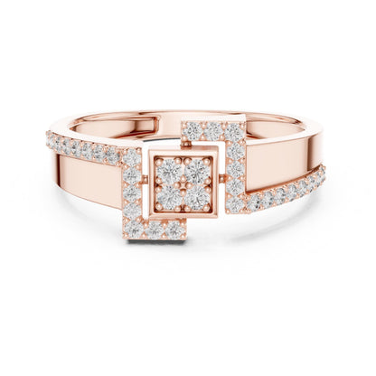 Elegant gold and silver moissanite geometric ring with a minimalist design, perfect for engagement or promise jewelry.