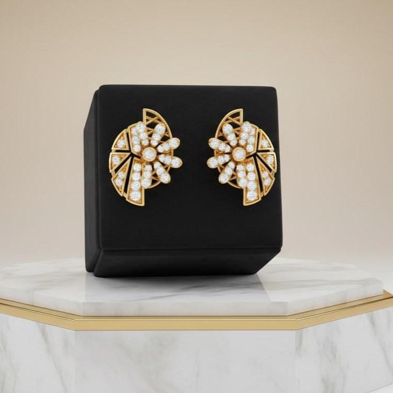 Moissanite Floral Stud Earrings for Women | Gold, Rose Gold & Silver | Bridal & Valentine Gift