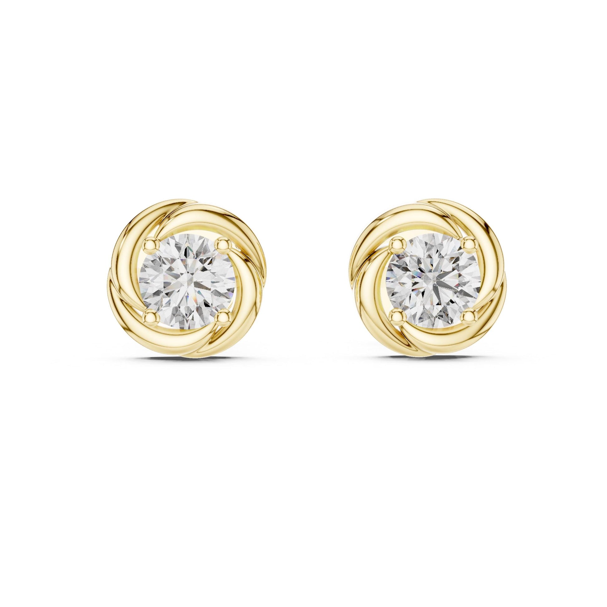 Riora Moissanite diamond stud earrings in gold, rose, and silver with minimalist design and tiny sparkling stones for everyday wear