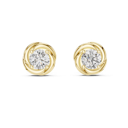 Riora Moissanite diamond stud earrings in gold, rose, and silver with minimalist design and tiny sparkling stones for everyday wear