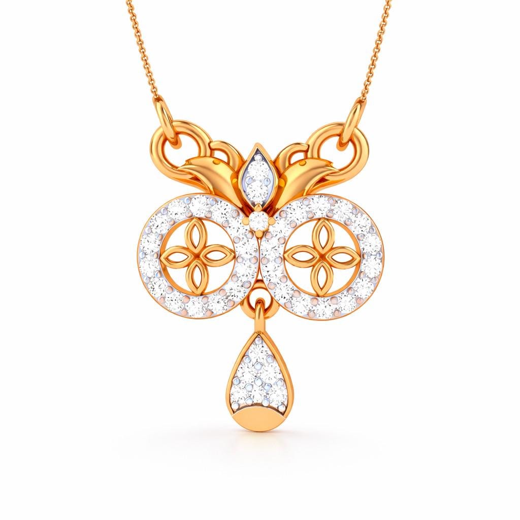 Riora moissanite floral pendant necklace in rose gold, gold, and silver with dainty, elegant design for women.
