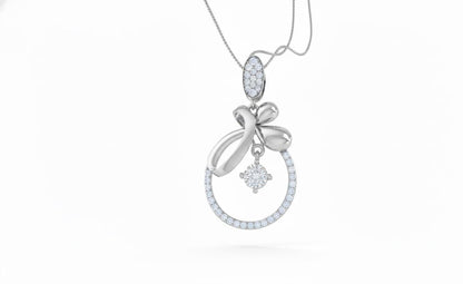Silver Bow Pendant  Rose Gold Circle, Adjustable Chain Moissanite Necklace
