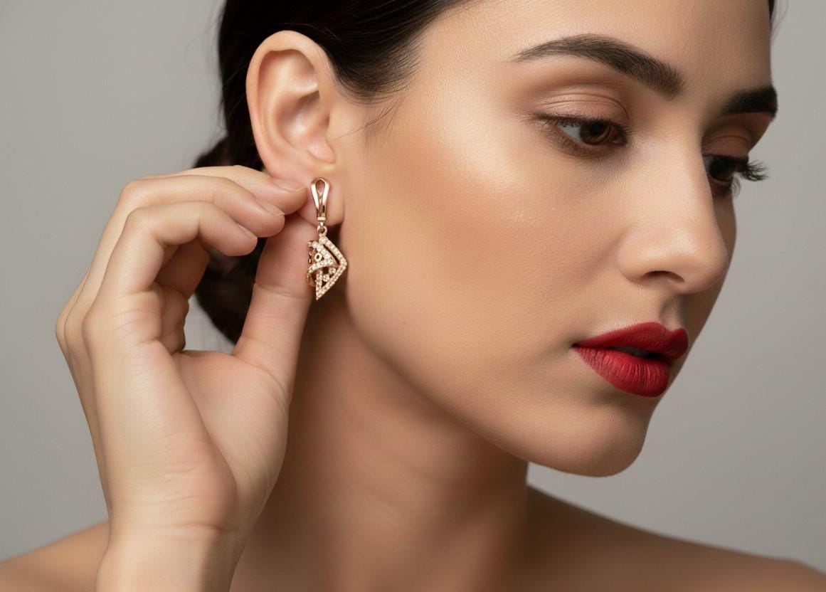 Moissanite Geometric Drop Stud Earrings | Hypoallergenic Luxury | Gold, Rose Gold, Silver