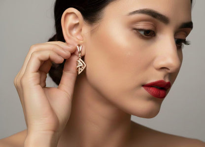 Moissanite Geometric Drop Stud Earrings | Hypoallergenic Luxury | Gold, Rose Gold, Silver
