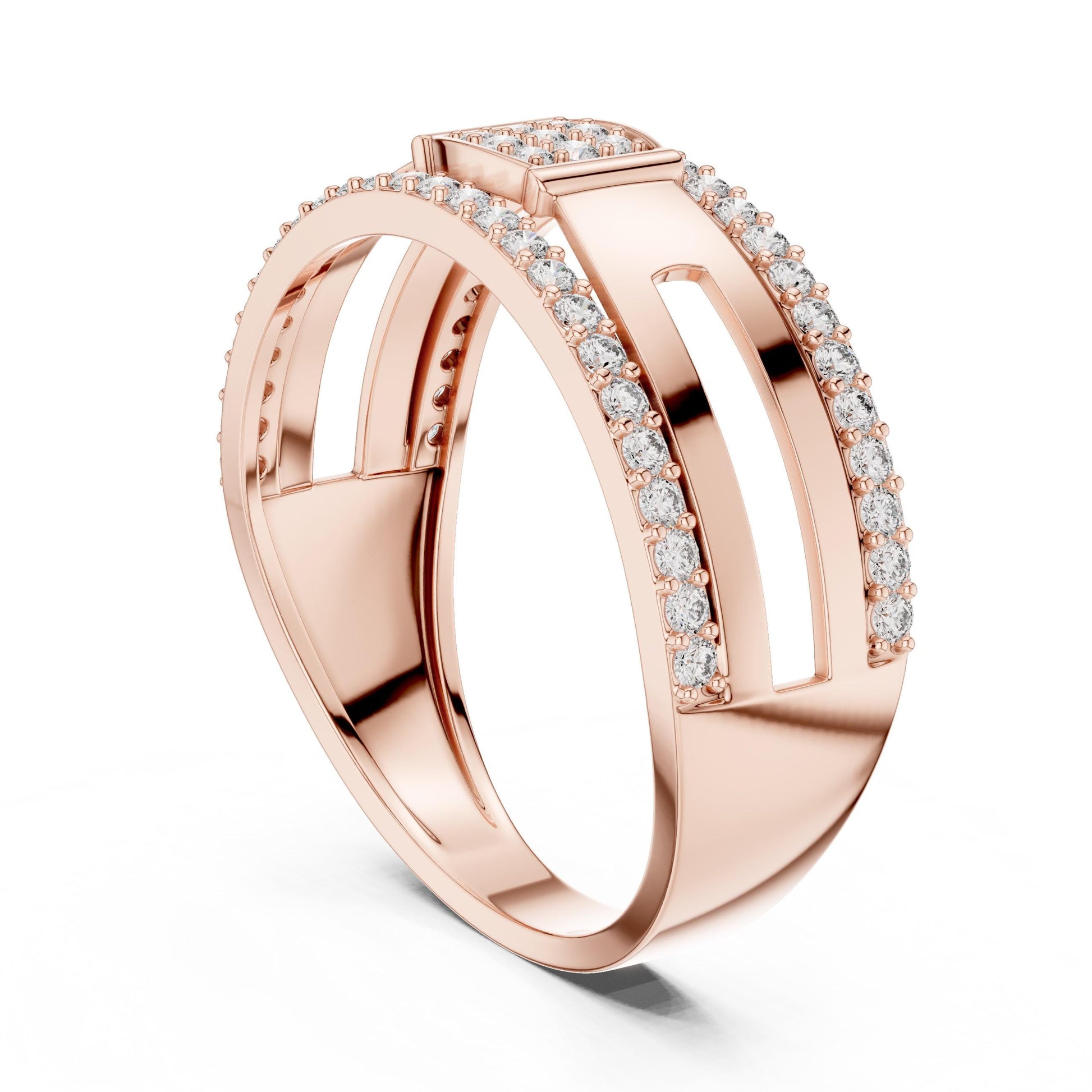Riora luxury rose silver CZ double row wide band ring with hypoallergenic design, ideal for anniversary or promise jewelry.