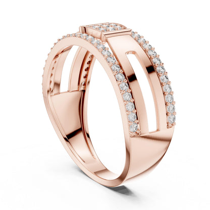 Riora luxury rose silver CZ double row wide band ring with hypoallergenic design, ideal for anniversary or promise jewelry.