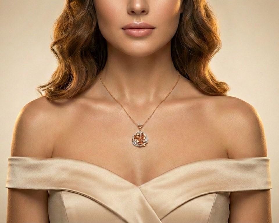 Moissanite Floral Pendant | Rose Gold Non Tarnish Hypoallergenic Necklace | Valentine Gift for Her