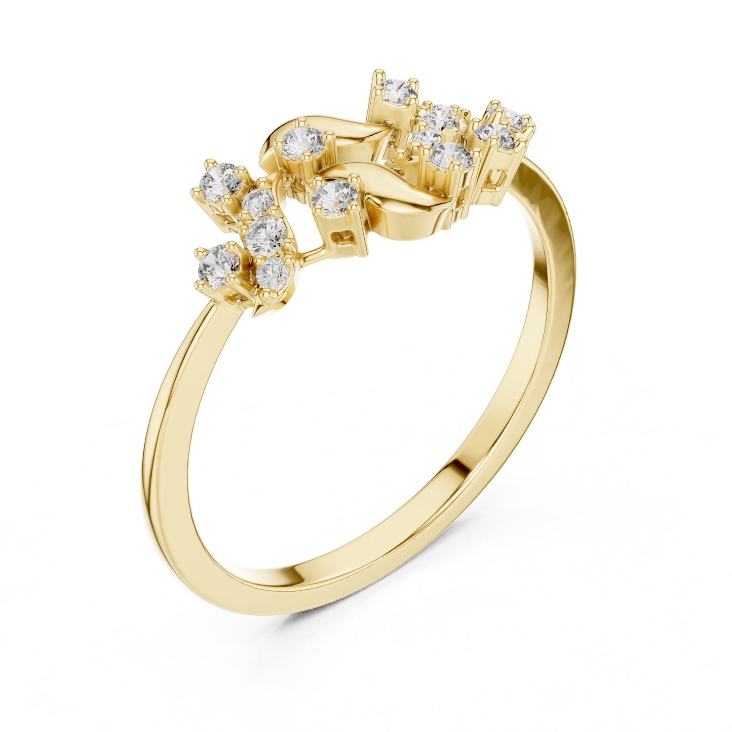 Riora floral vine moissanite diamond ring in rose gold with leaf design, dainty wedding band or engagement jewelry.