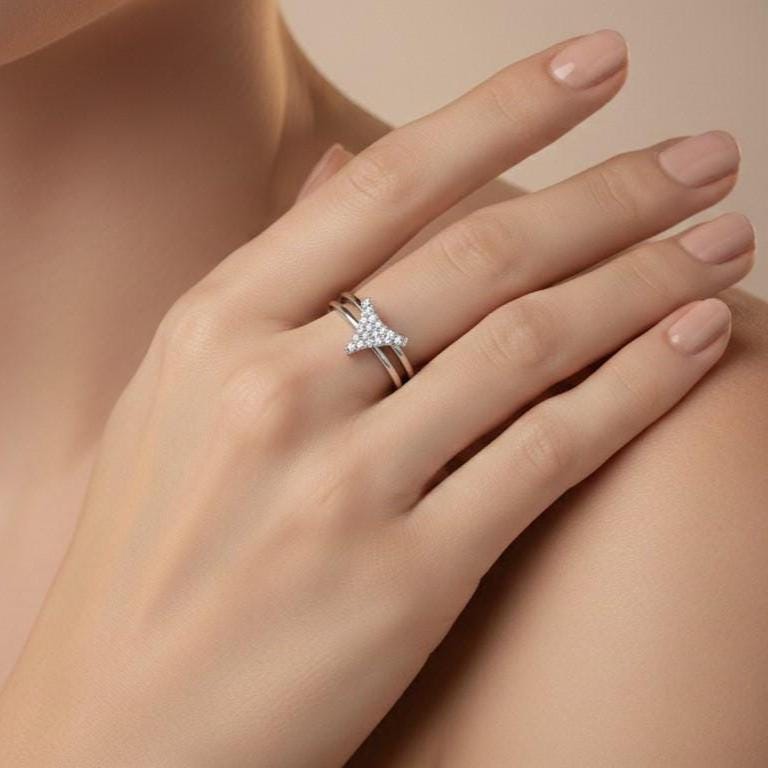 Moissanite V Ring – Adjustable Open Wrap Hypoallergenic Ring with Diamond-Like Sparkle