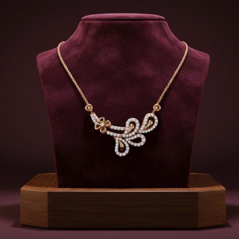 Moissanite Floral Pendant Necklace | Gold Rose Silver Jewelry  Gift for Her Valentine Love
