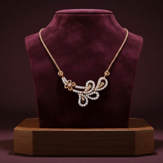 Moissanite Floral Pendant Necklace | Gold Rose Silver Jewelry  Gift for Her Valentine Love