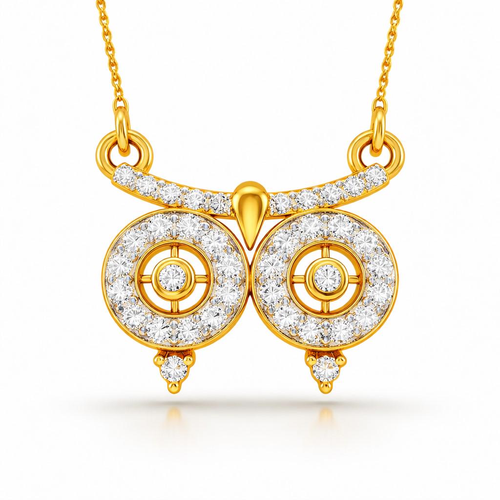 Rose gold owl moissanite necklace with a dainty pendant, elegant and minimalist jewelry for women by Riora