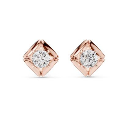 Riora moissanite diamond stud earrings in rose gold, gold, and silver, minimalist bridal wedding jewelry with elegant design