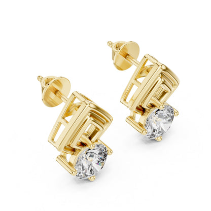 Riora geometric moissanite diamond stud earrings, 7mm round cut in minimalist silver, perfect for everyday or bridal jewelry.