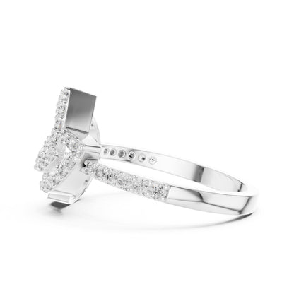Riora elegant musical note moissanite diamond ring in rose gold, featuring a dainty minimalist music jewelry design.