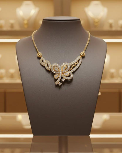 Riora luxury rose gold butterfly moissanite diamond necklace with elegant pendant, perfect bridal jewelry for women.
