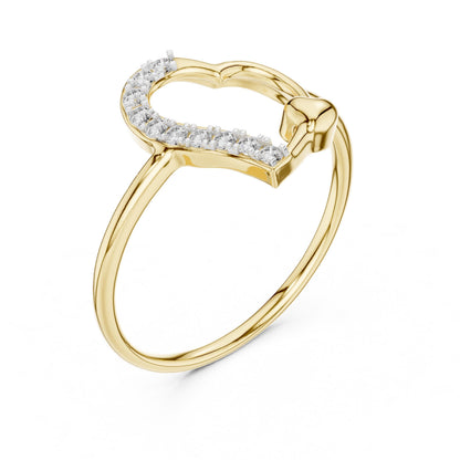 Riora moissanite heart ring with open band in rose gold and silver, minimalist romantic jewelry for women.