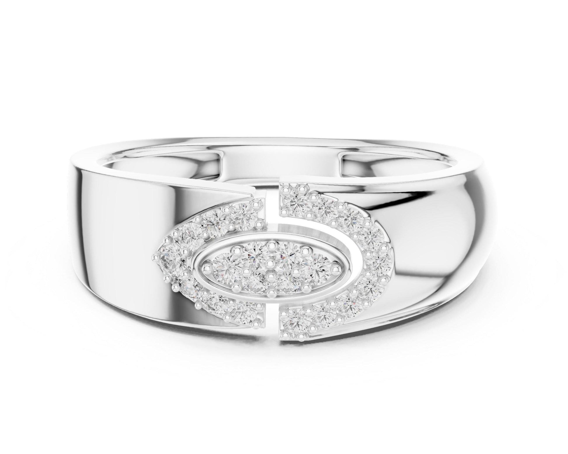 Riora moissanite statement band ring for women, dainty stackable wedding and anniversary jewelry with sparkling stones.