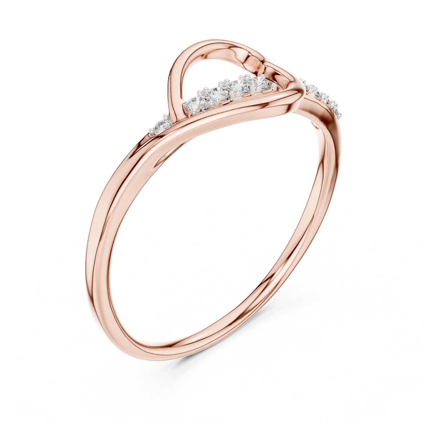 Riora Moissanite Heart Loop Ring in rose gold, minimalist dainty engagement ring with romantic heart design.